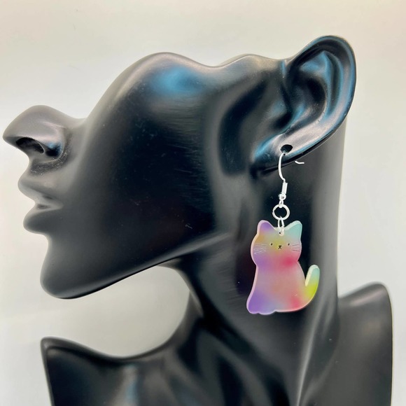 Tye Dye Kitty Cat Earrings - Pastel Earrings - Kitten Earrings - Picture 10 of 10